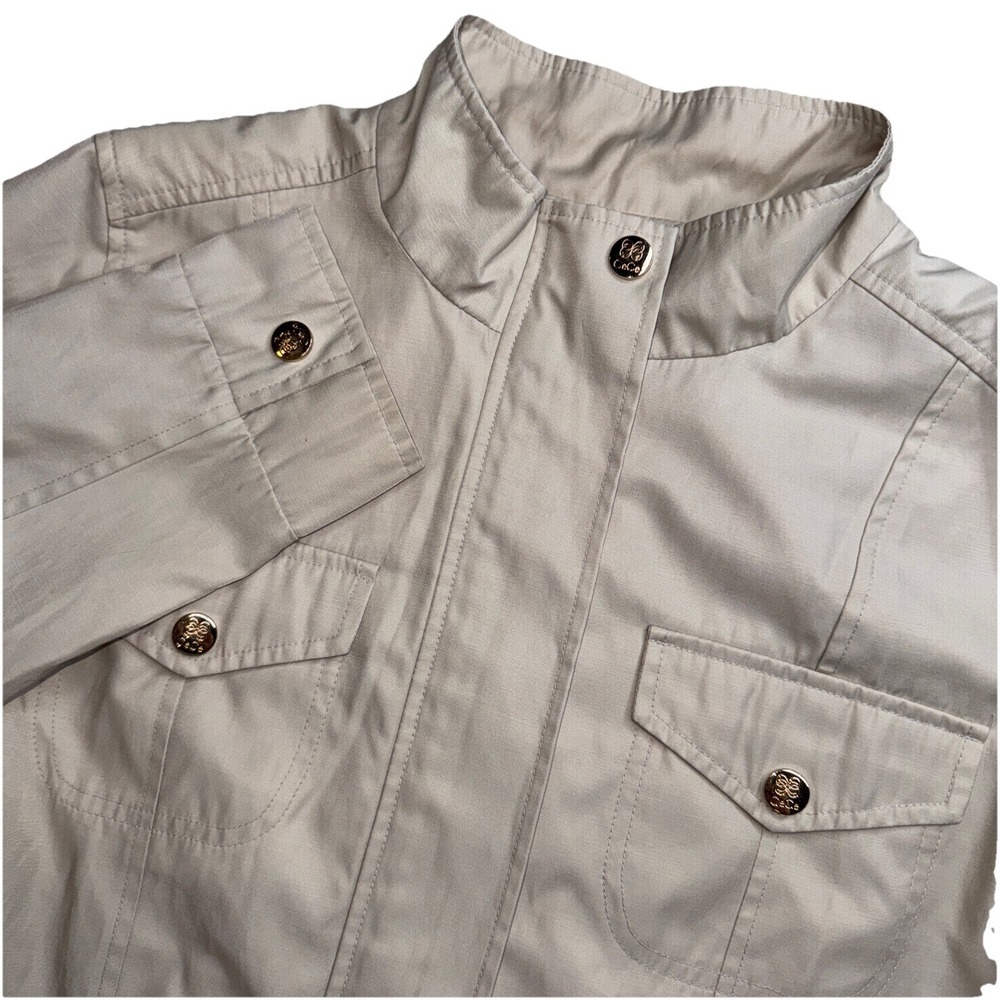 CeCe Jacket Women's Large Cream‎ Lined Cotton Blend Lightweight Gold Zipper Snap